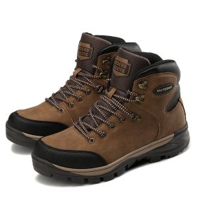 Large Size Winter Men's Shoes High-top Cotton Boots Plus Velvet To Keep Warm (Option: Brown-43)