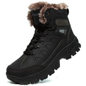 Men's Plus Size Warm High Top Outdoor Cotton Shoes (Option: Black-45)