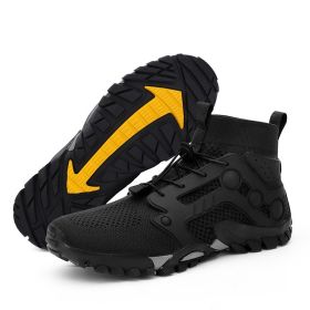 Outdoor Large Size Hiking Shoes Men's Lightweight High-top (Option: L2026 Black-45)